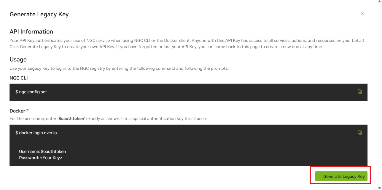 Generate Legacy API Key
