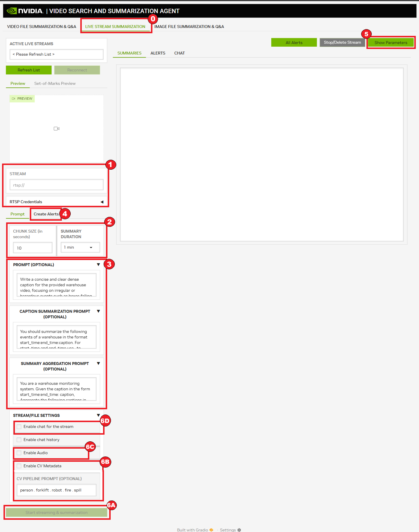 Live stream summarization steps