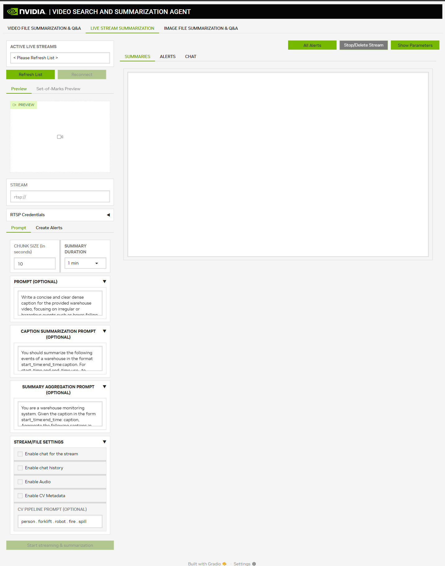 Live stream summarization page