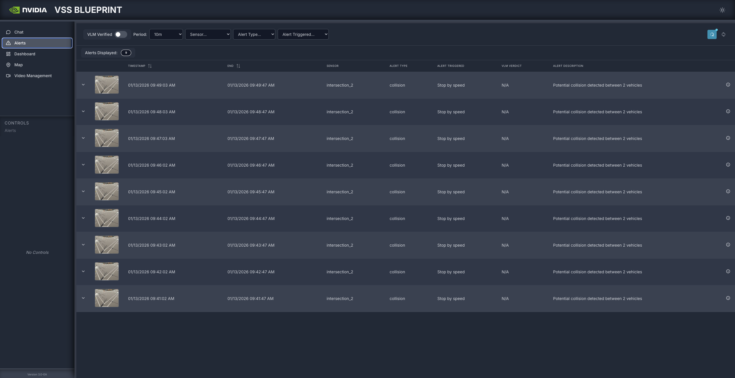 VSS Blueprint UI showing collision alerts