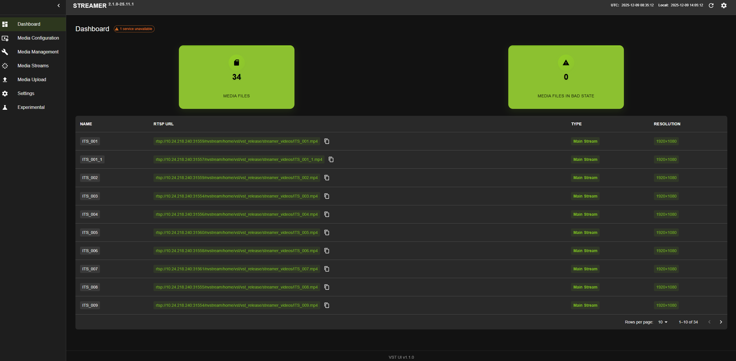 NVStreamer Dashboard