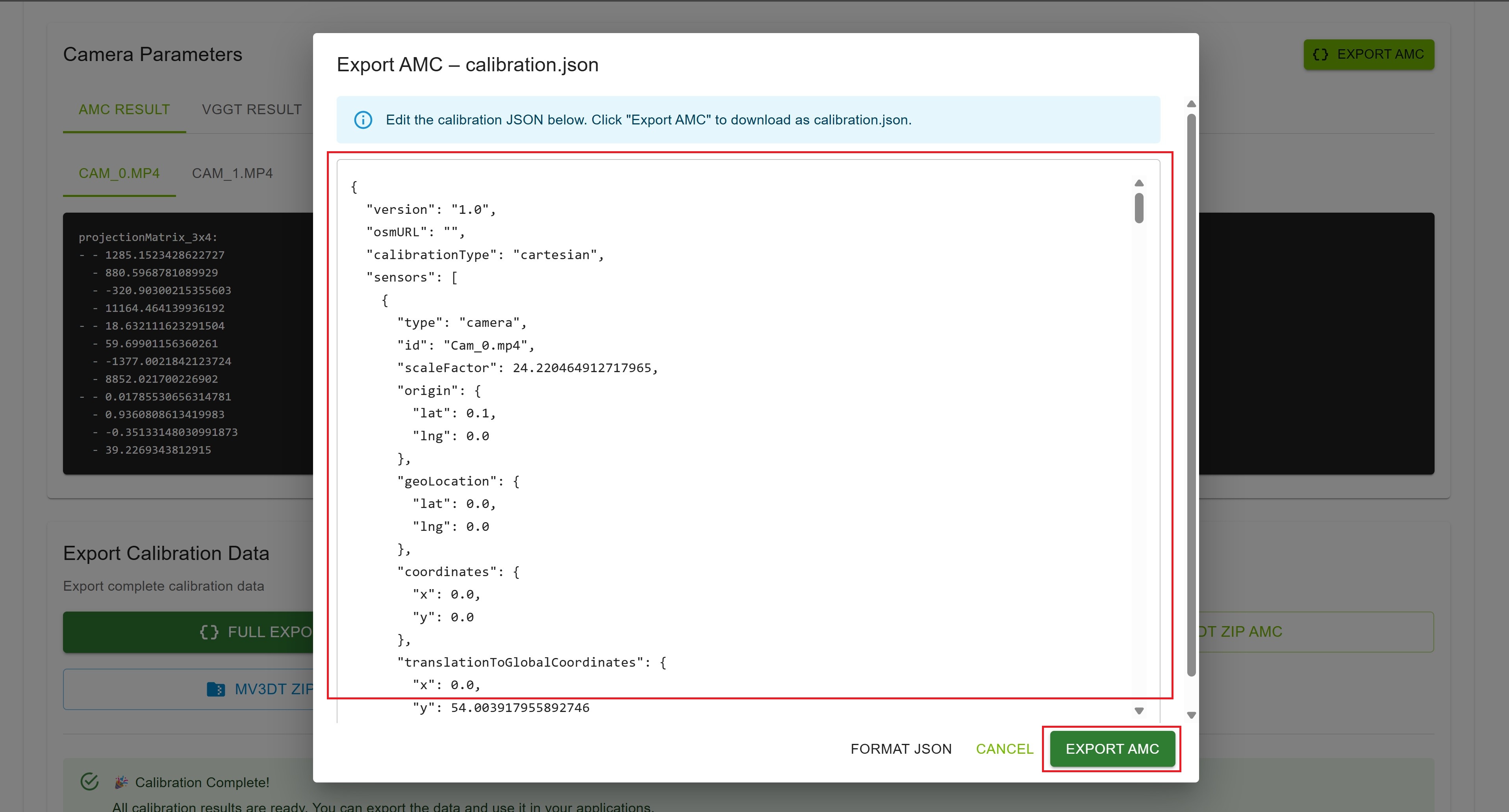 Export JSON editor for AMC and VGGT full export