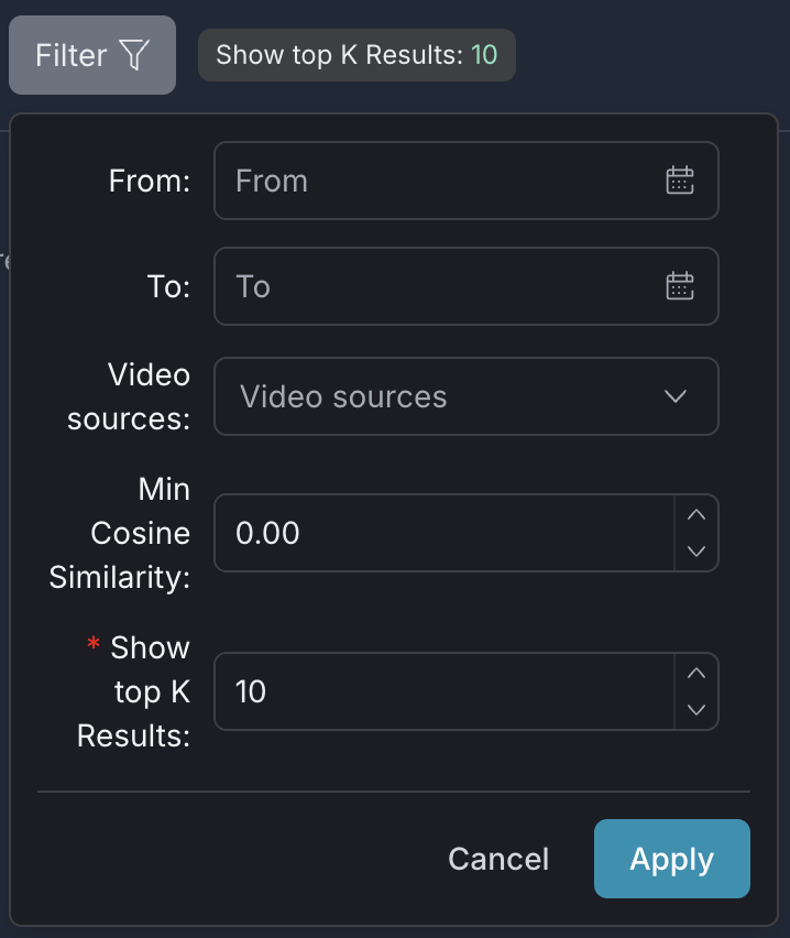 VSS Reference User Interface - Search Tab - Filter Button