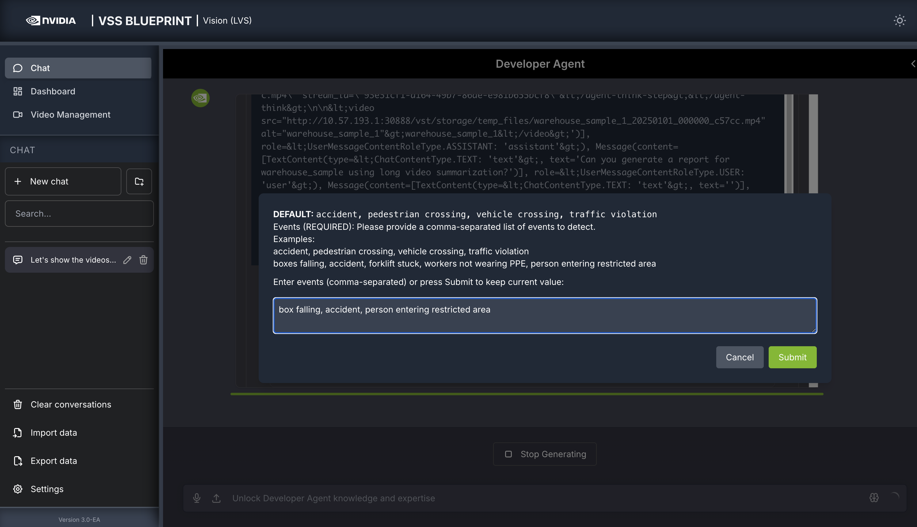 Pop-up for events input