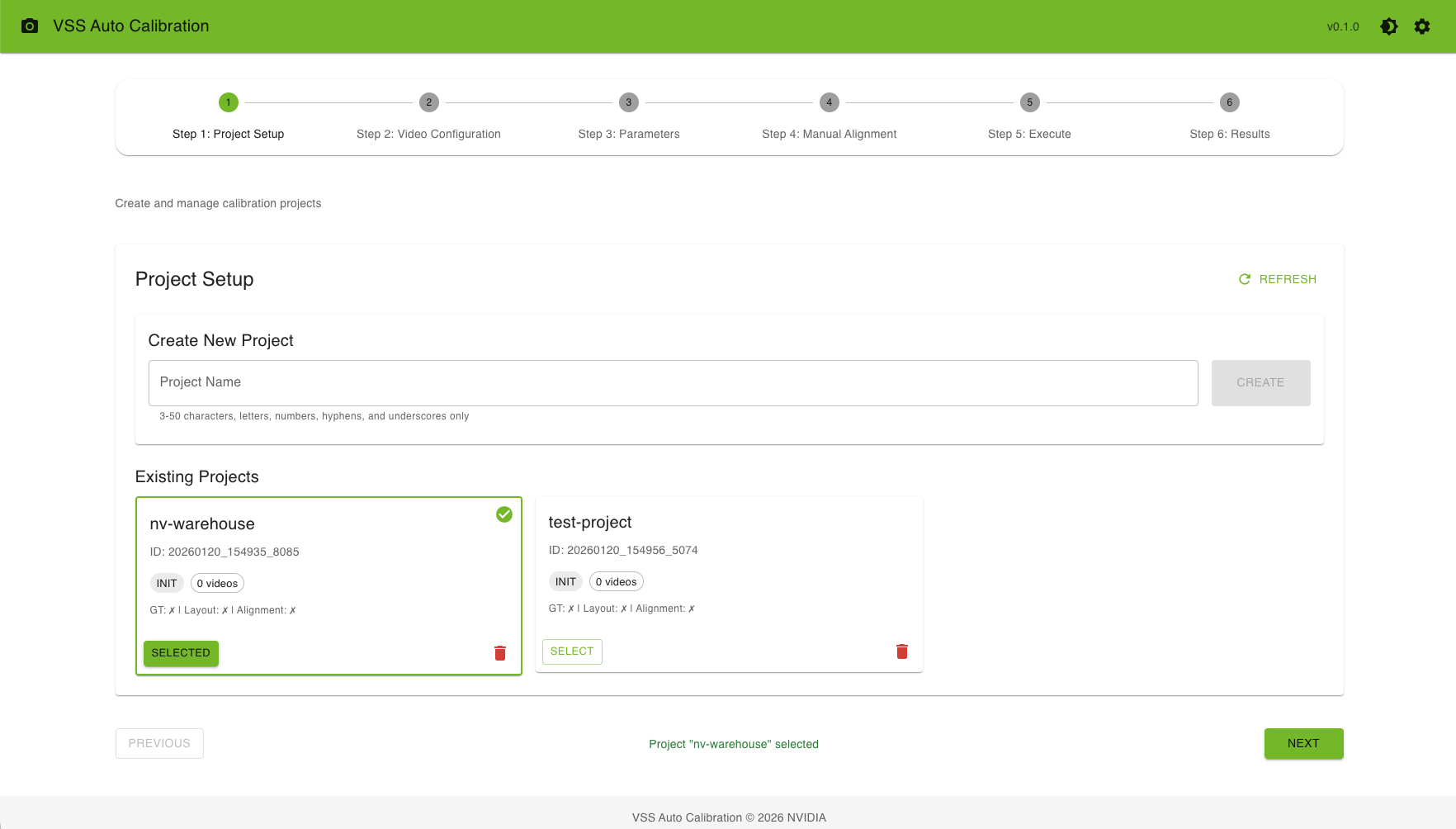 VSS Auto Calibration User Interface