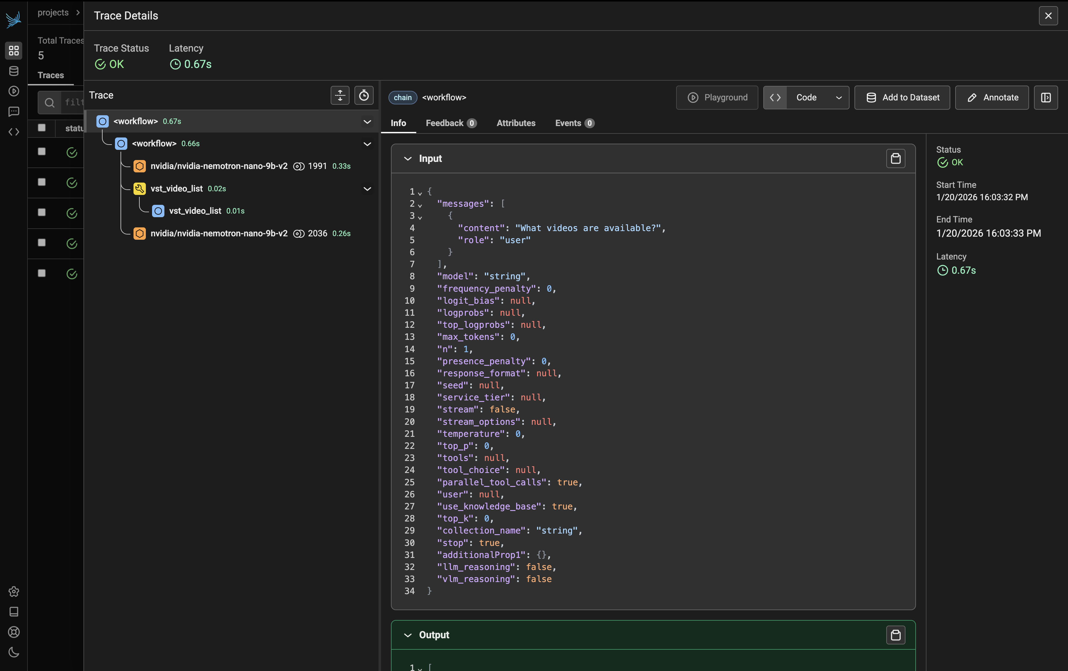 Sample Phoenix Query Trace - Workflow and LLM Call