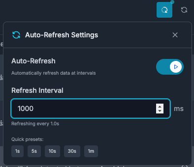 VSS Reference User Interface - Alerts Tab - Refresh Controls
