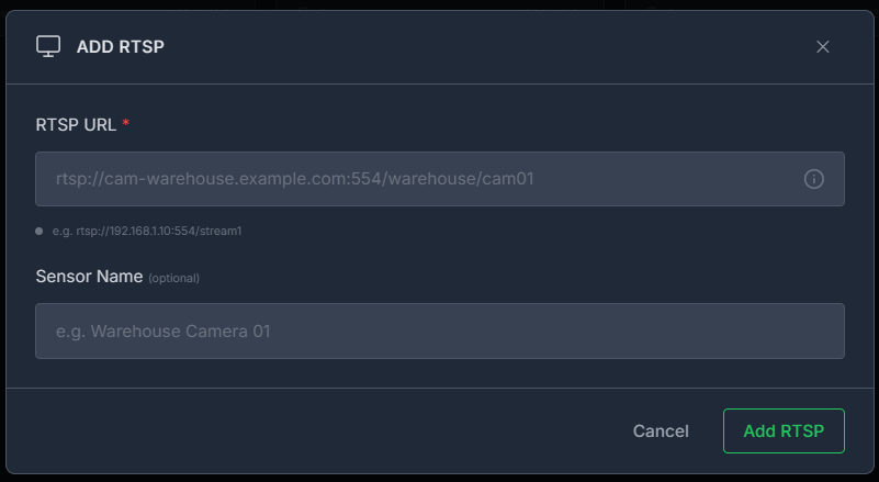 VSS Reference User Interface - Video Management Tab - RTSP Dialog