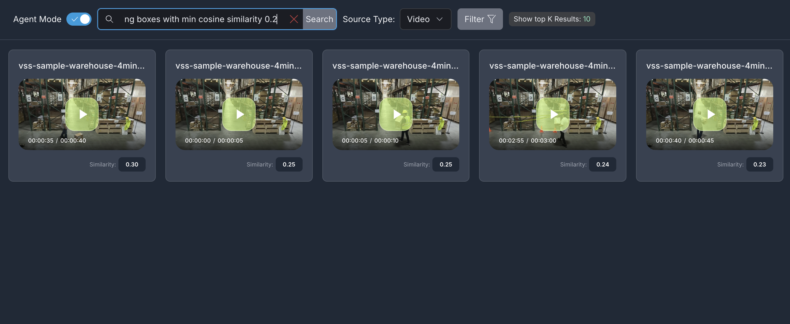 Agent Mode search with minimum cosine similarity filter