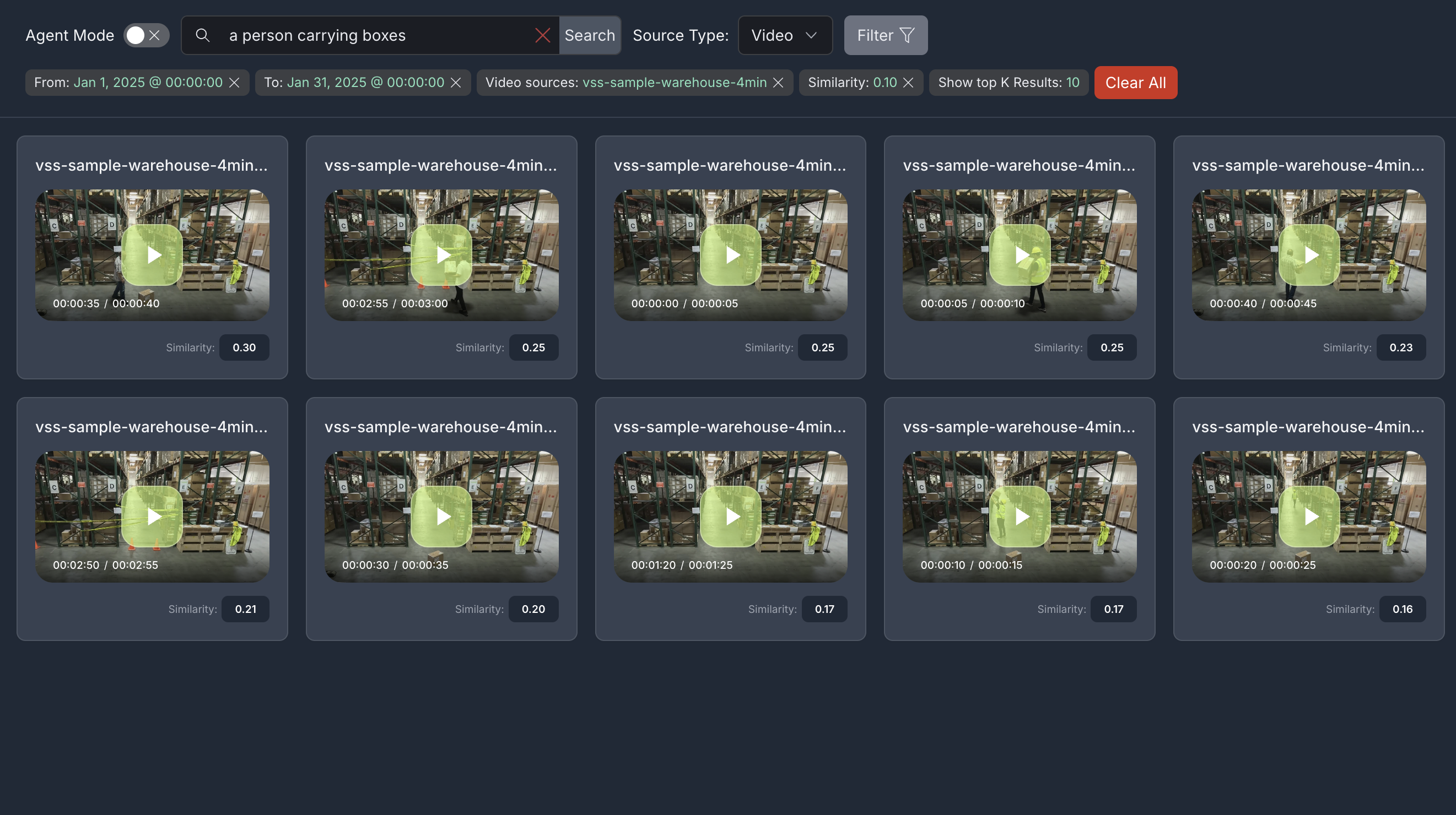 Search results after applying filters