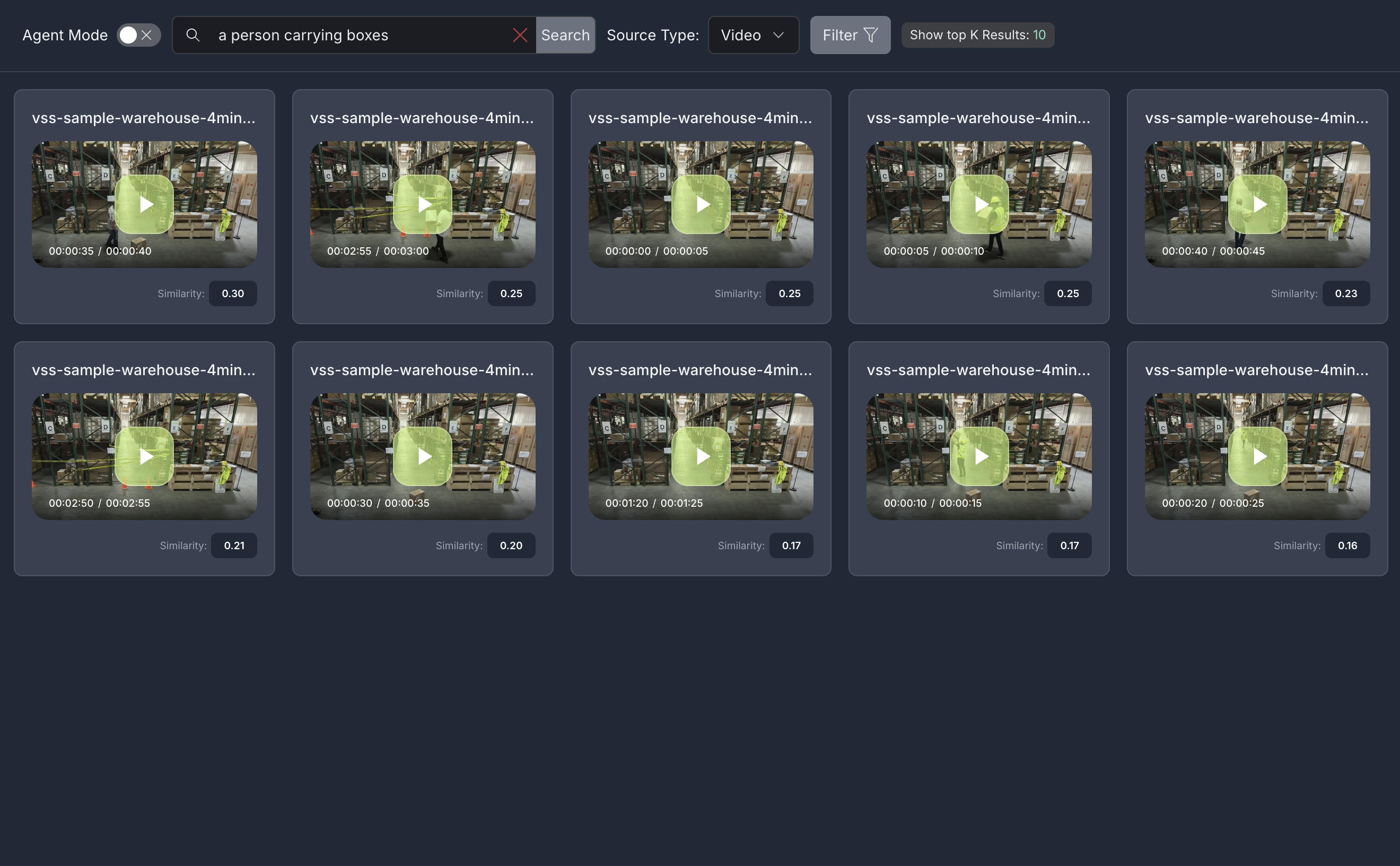 Simple search query and results