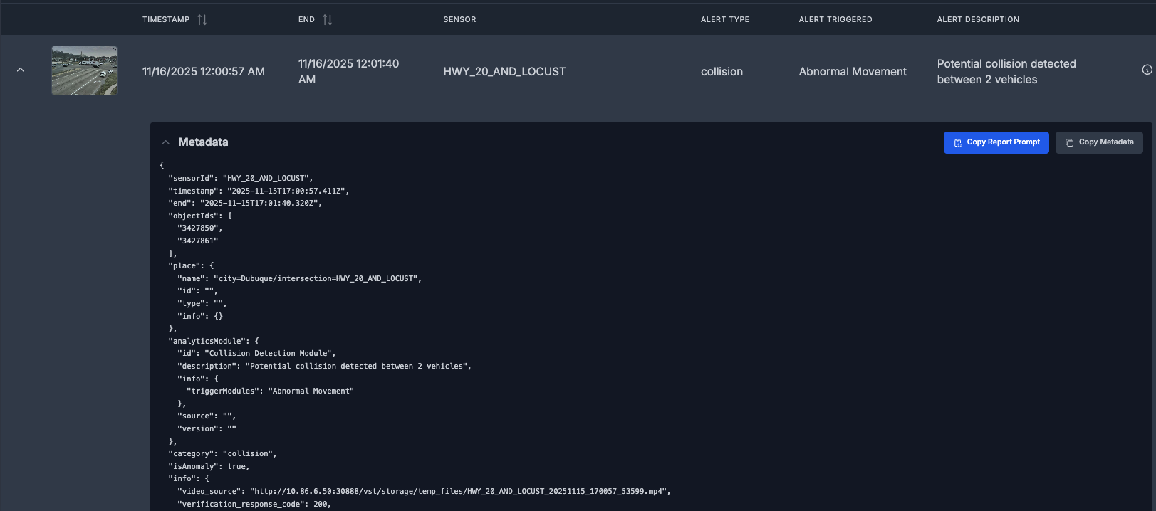 VSS Reference User Interface - Alerts Tab - Expandable Rows