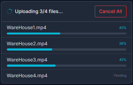 VSS Reference User Interface - Video Management Tab - Upload Progress Panel
