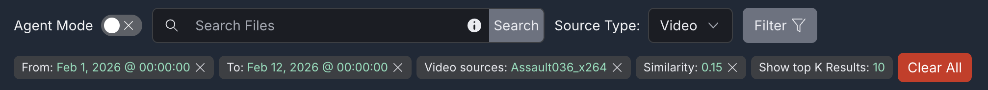 VSS Reference User Interface - Search Tab - Filter Tags