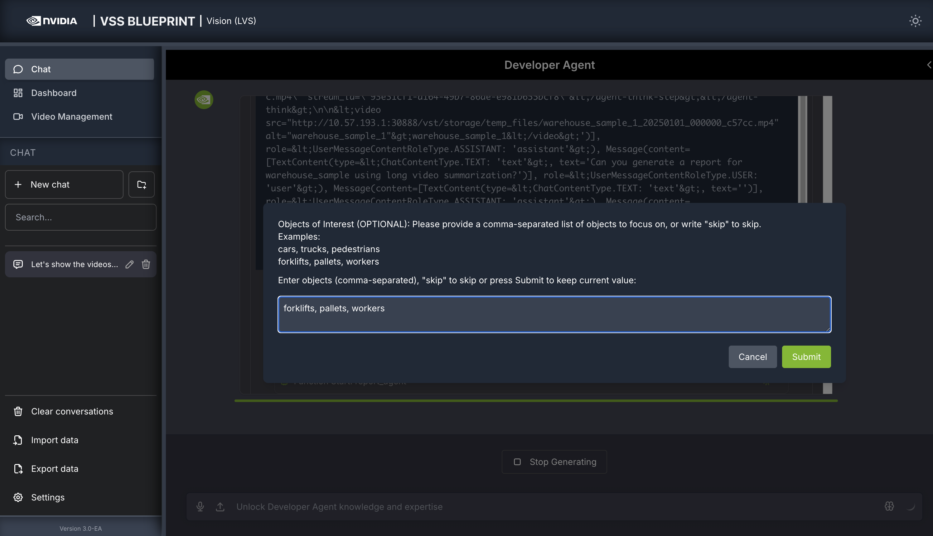 Pop-up for objects of interest input