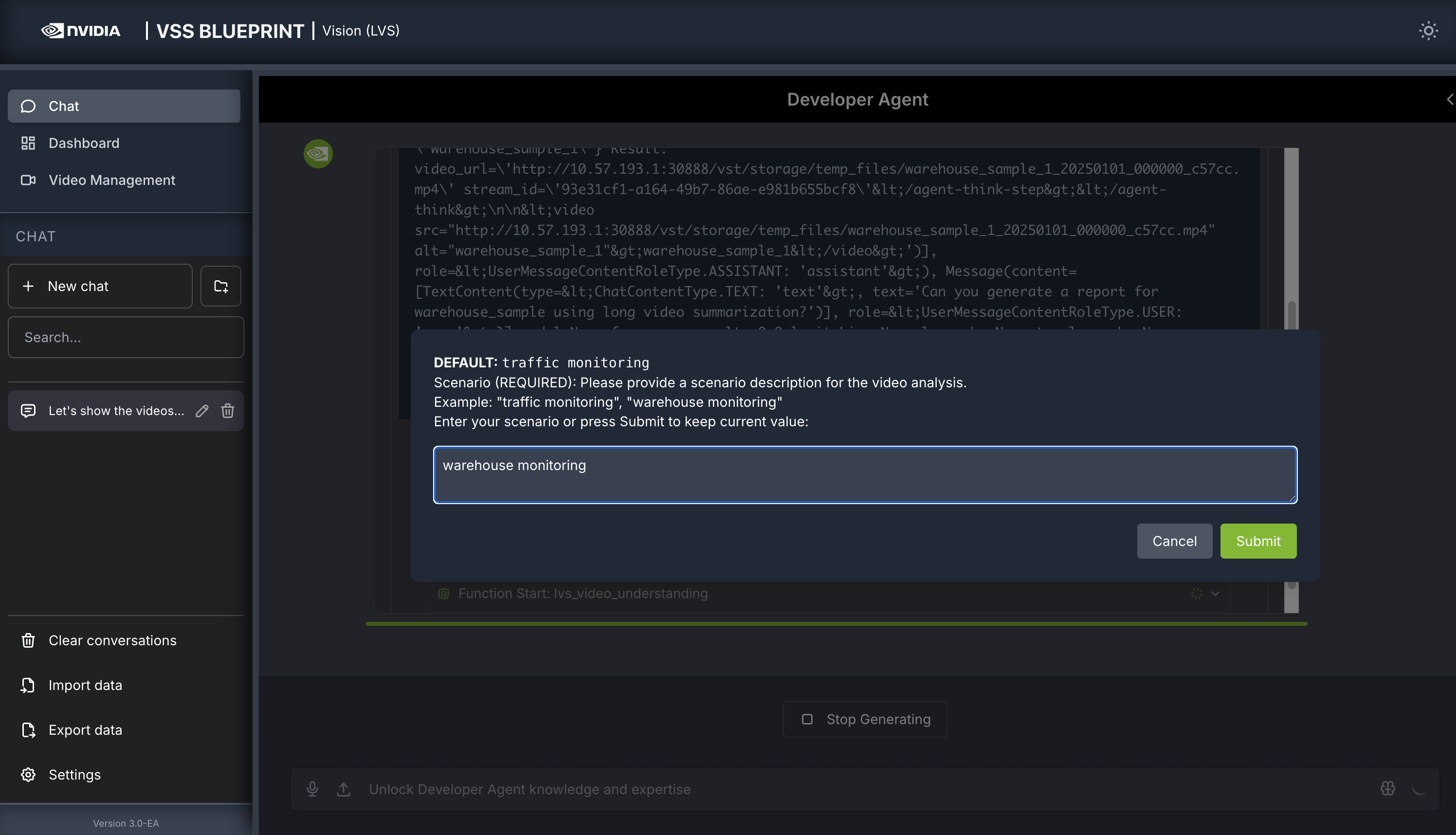 Pop-up for scenario input