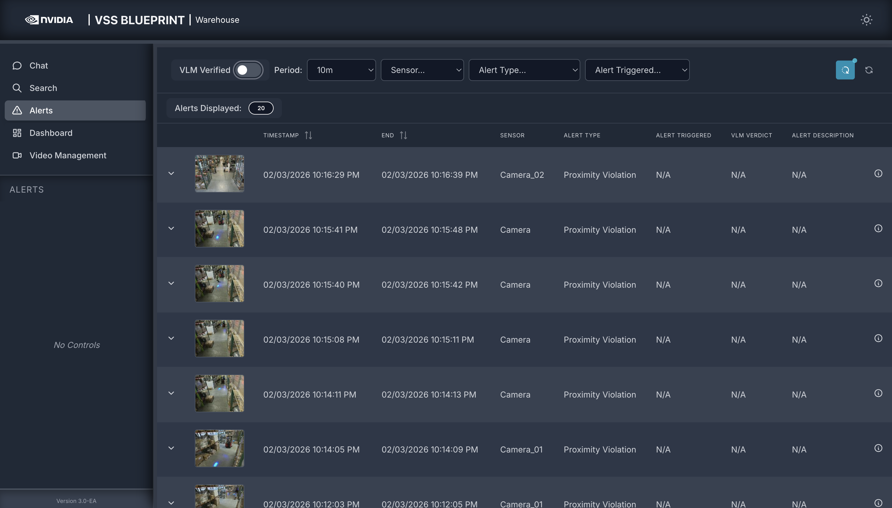 VSS Warehouse BP UI - Alerts Tab