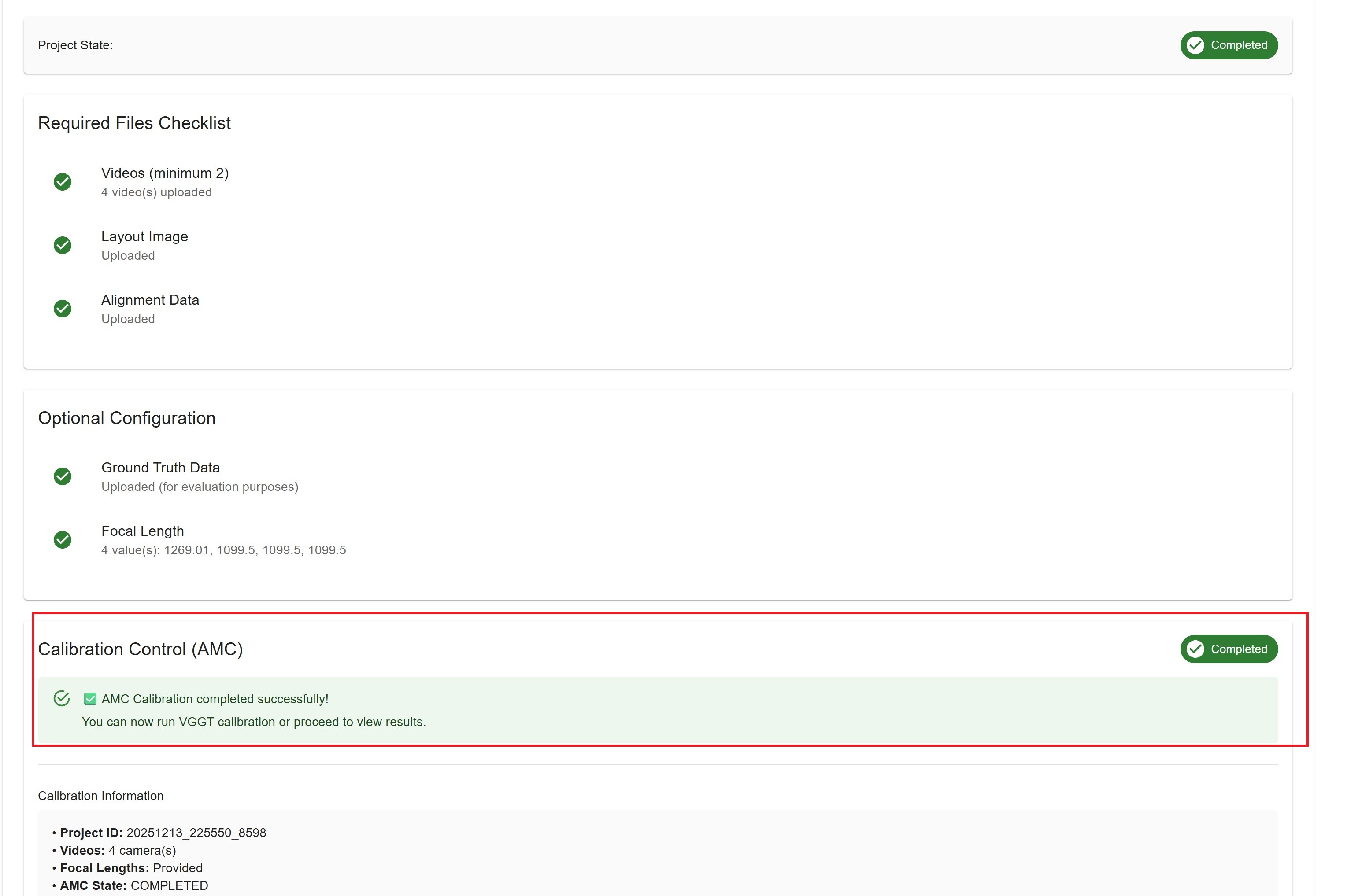 AMC Calibration Completed