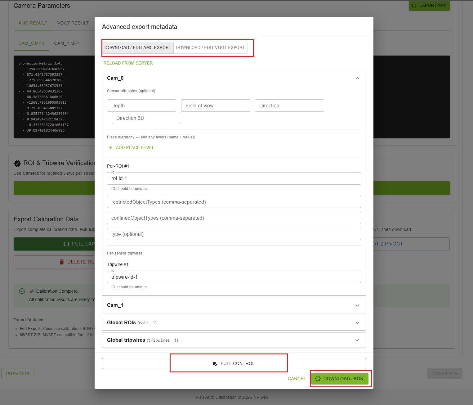 Export JSON editor for AMC and VGGT full export