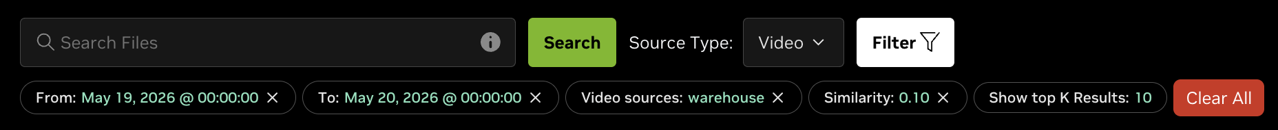 VSS Reference User Interface - Search Tab - Filter Tags