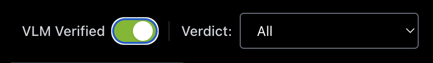 VSS Reference User Interface - Alerts Tab - VLM Verified Toggle Enabled