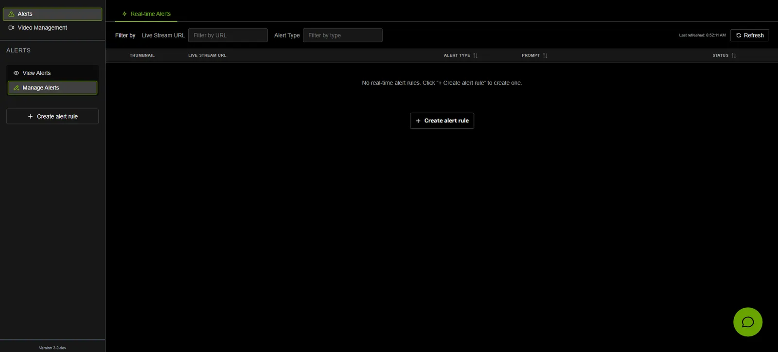 VSS Reference User Interface - Alerts Tab - Real-time Alerts Overview