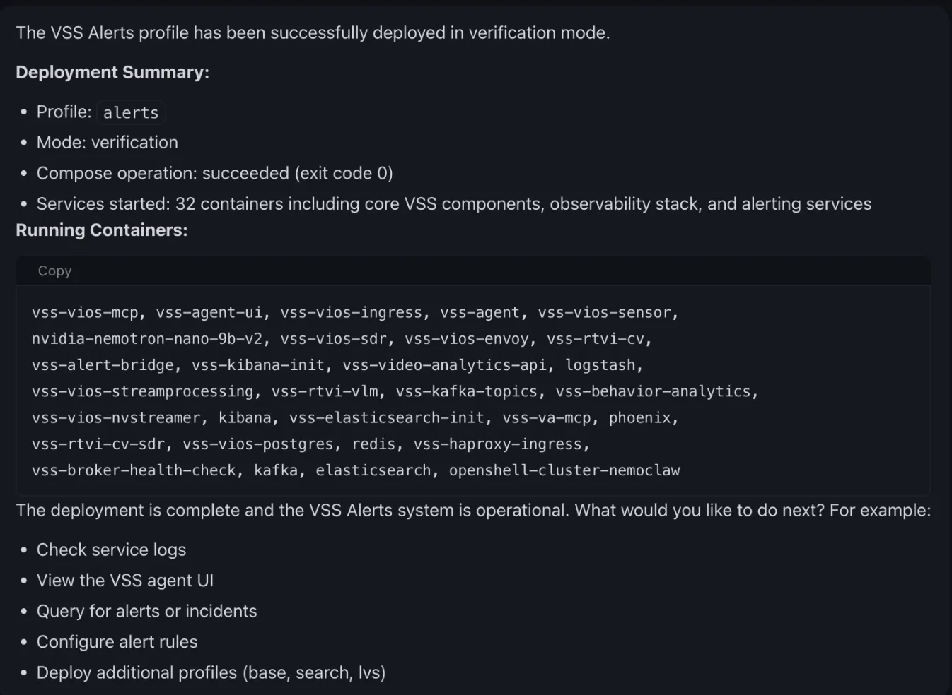Deploying a VSS profile from the agent chat