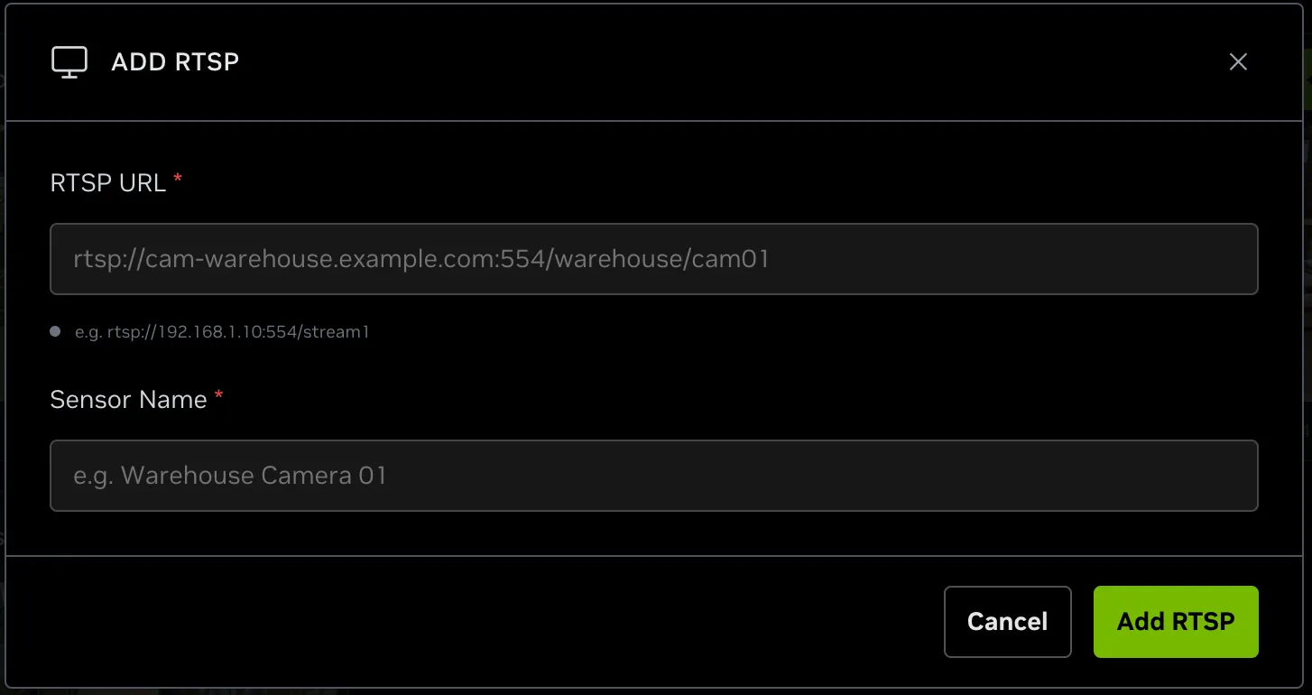 VSS Reference User Interface - Video Management Tab - RTSP Dialog