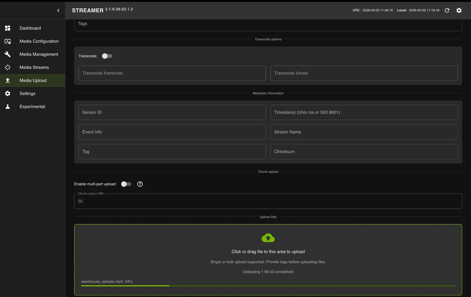 NVStreamer uploading video file in progress