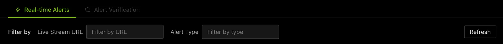 VSS Reference User Interface - Alerts Tab - Real-time Alerts Filters