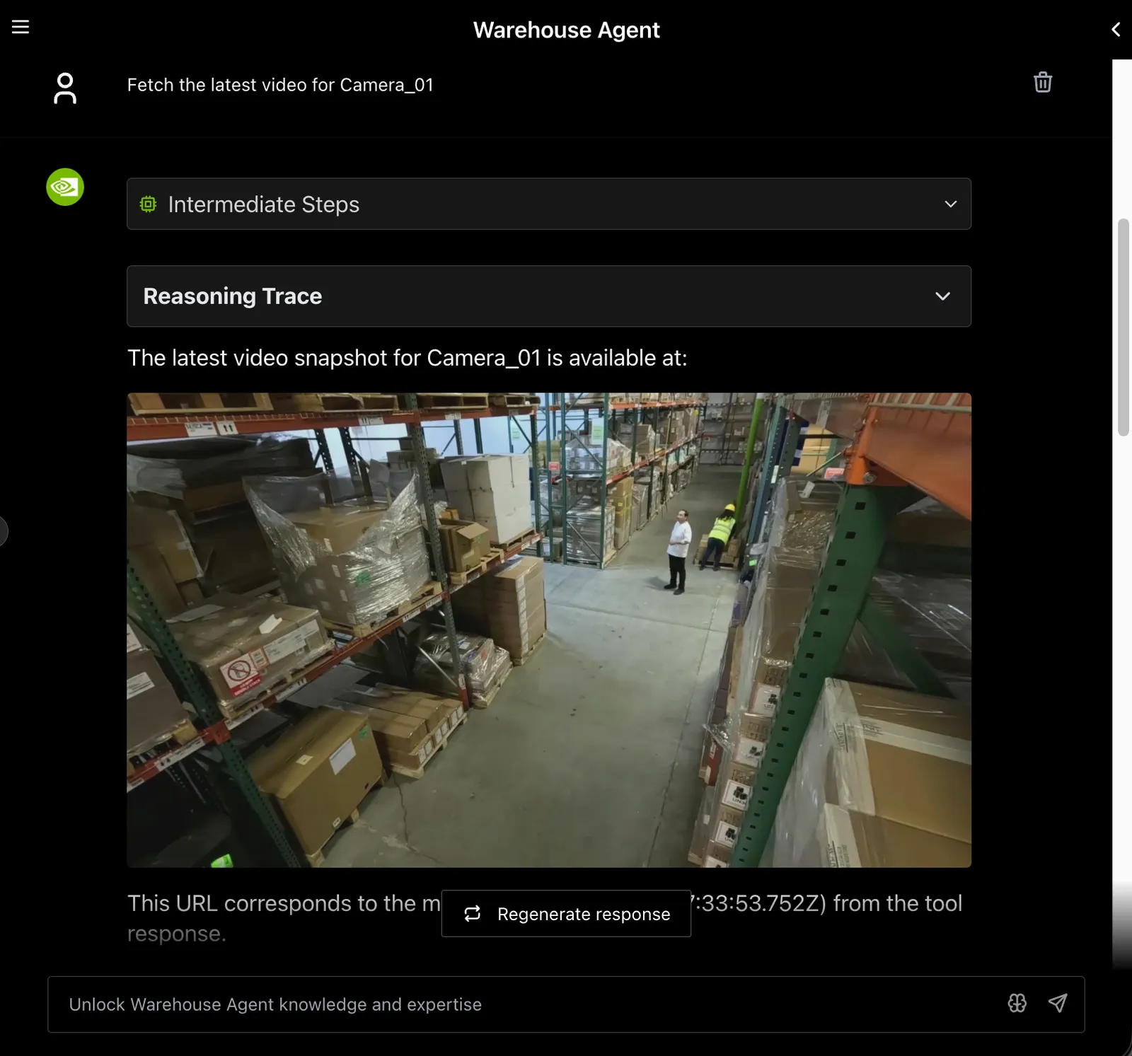 VSS Warehouse BP UI - Chat Tab - Fetch the video for Camera_01
