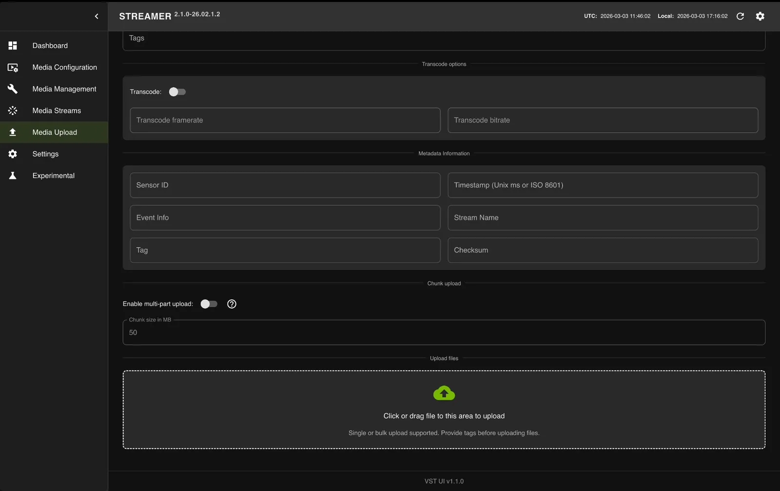NVStreamer Media Upload tab