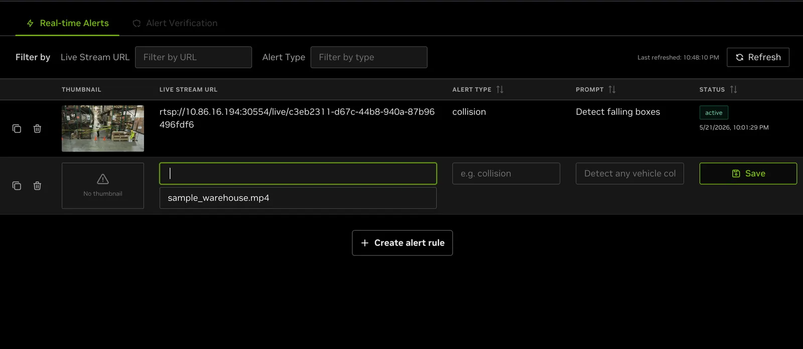 VSS Reference User Interface - Alerts Tab - Create Alert Rule with Sensor Picker
