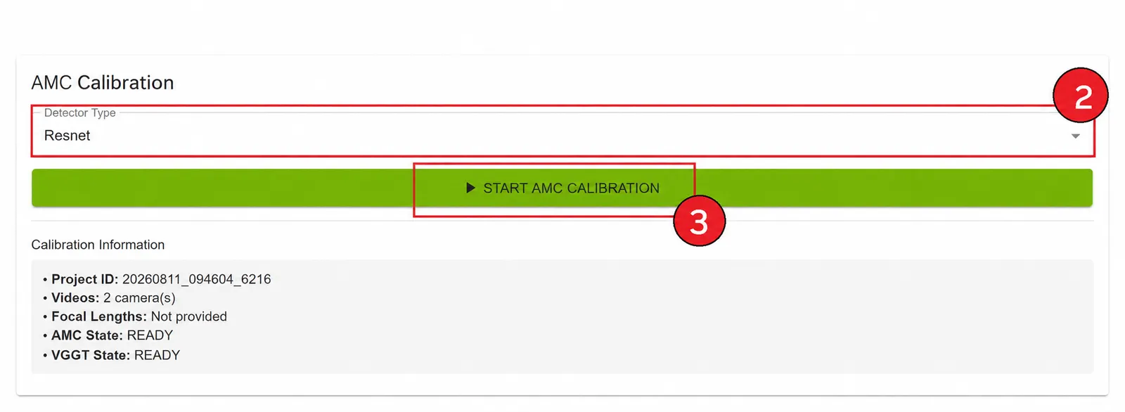 AMC Calibration controls