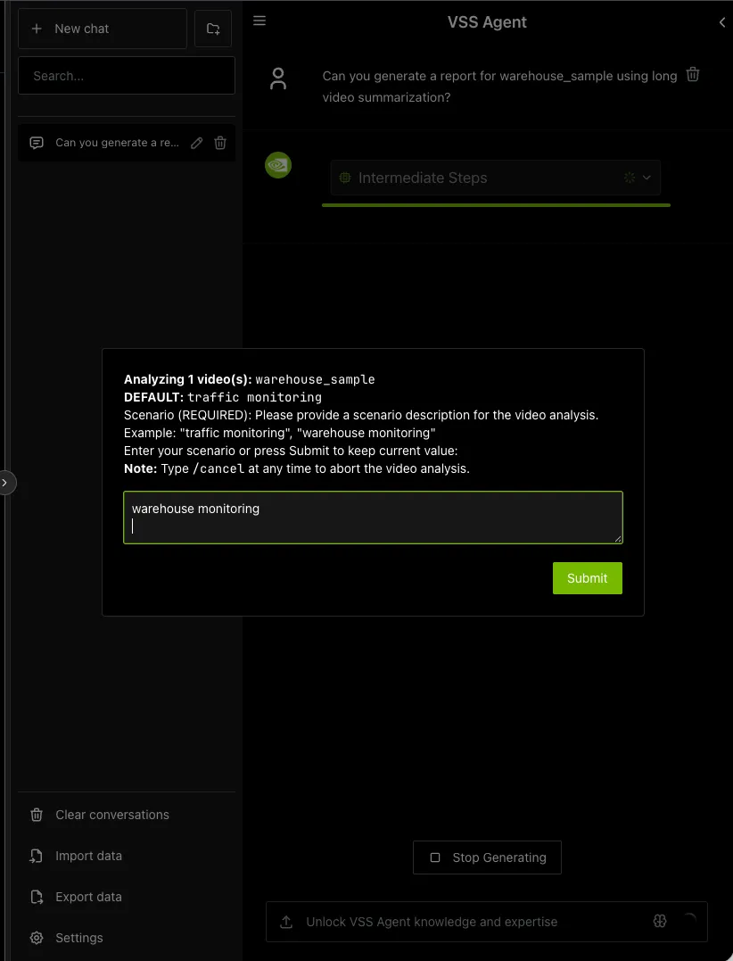 Pop-up for scenario input
