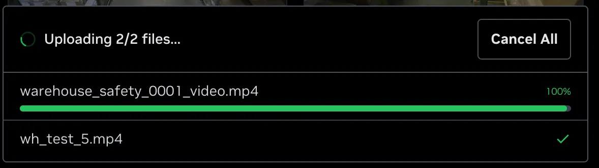 VSS Reference User Interface - Video Management Tab - Upload Progress Panel