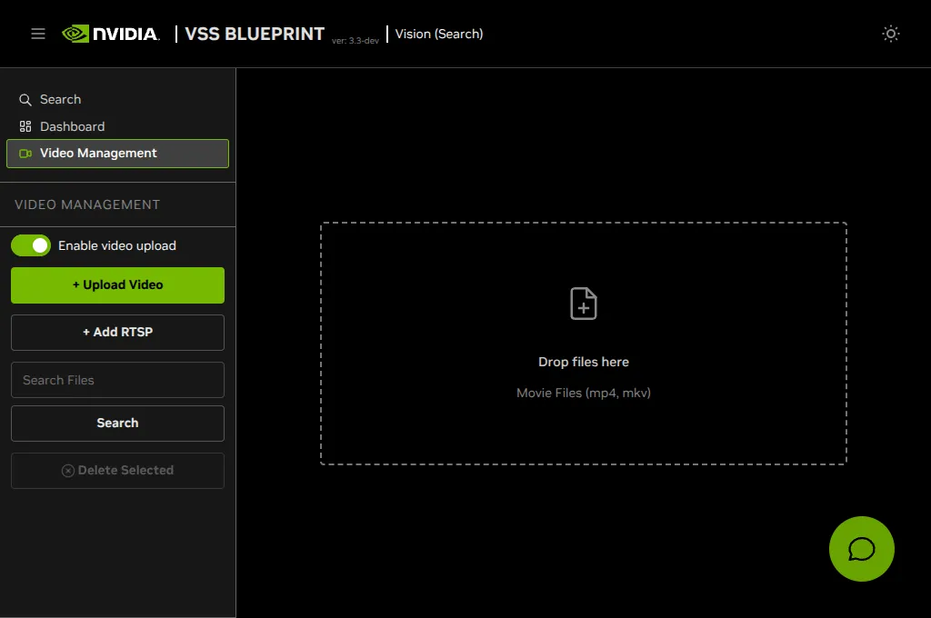 VSS Reference User Interface - Video Management Tab - Empty State