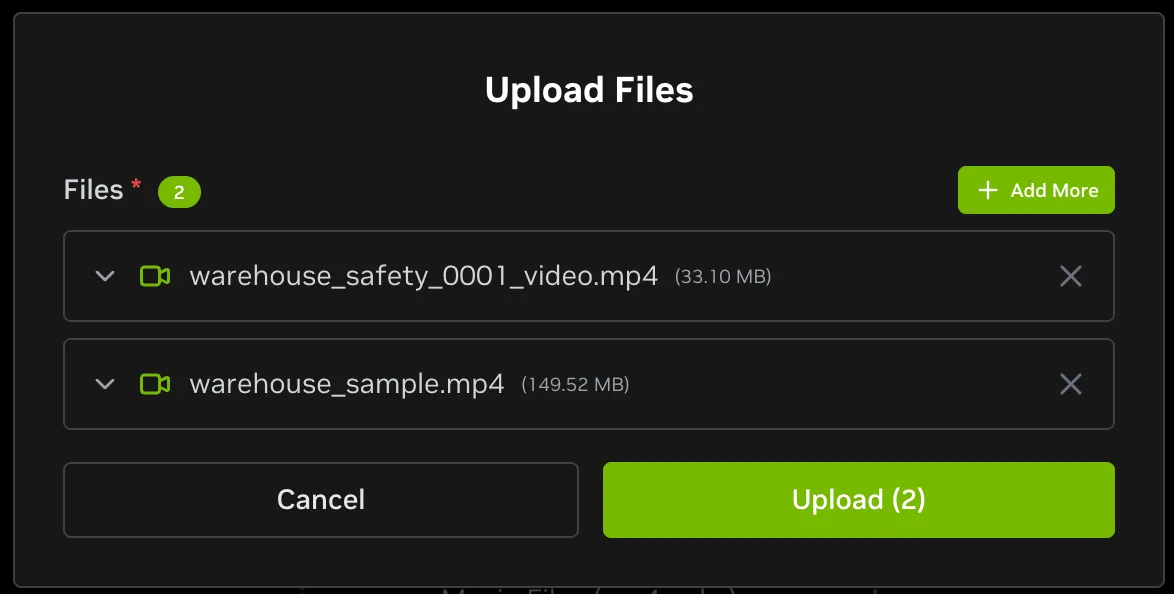 VSS Reference User Interface - Video Management Tab - Upload Dialog