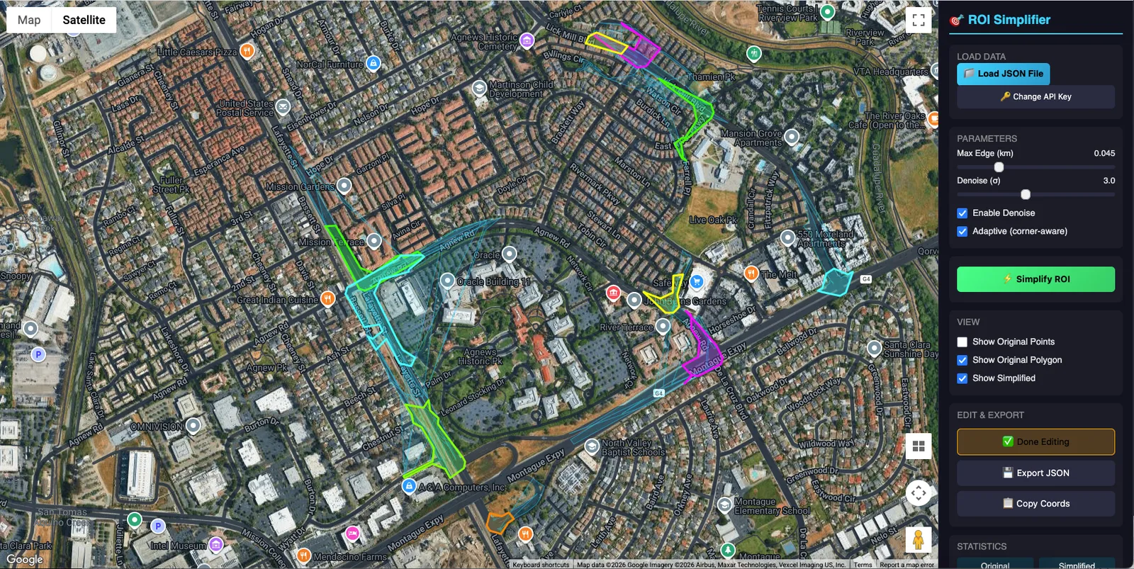 ROI Refiner showing the regions of interest for several intersections at once