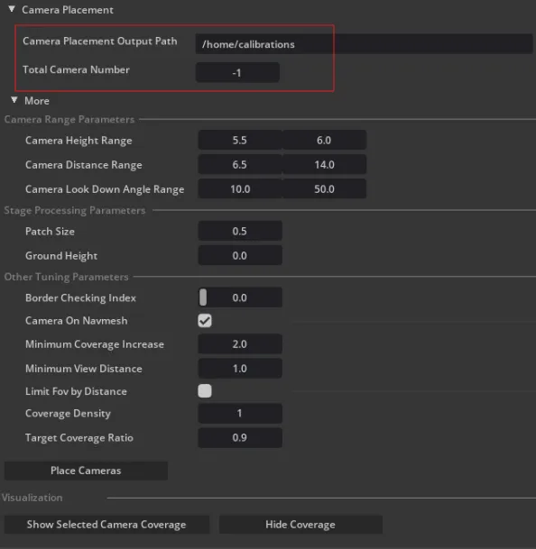 Camera Placement Settings