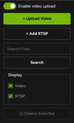 VSS Reference User Interface - Video Management Tab - Sidebar Controls