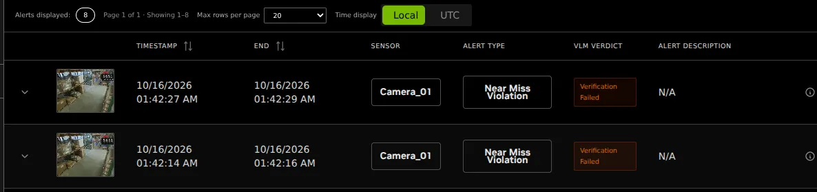 VSS Reference User Interface - Alerts Tab - Table Overview