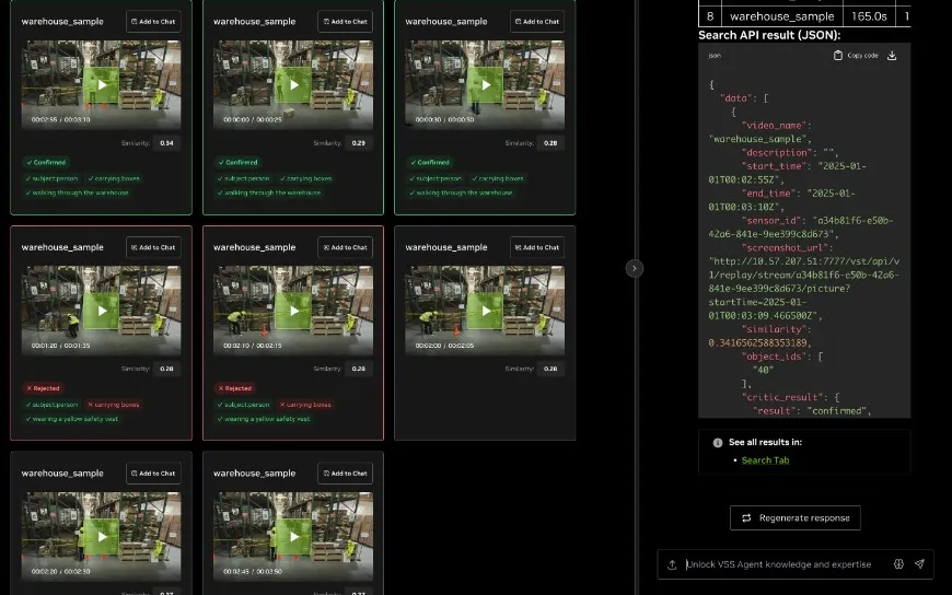 Search results returned by the Vision Agent