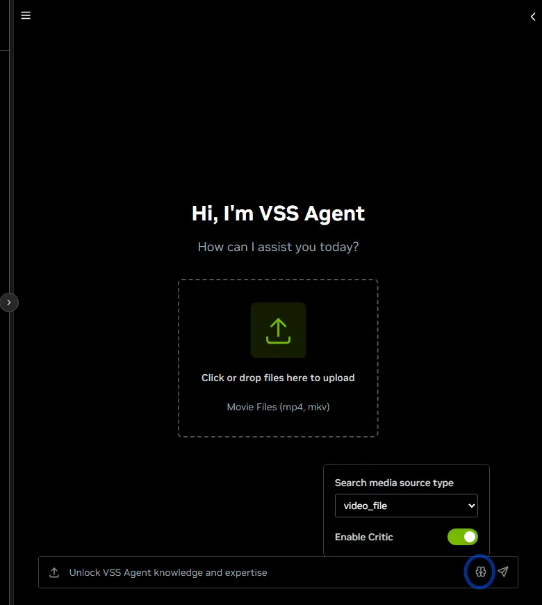 VSS Reference User Interface - Global Chat Sidebar - Agent Parameters