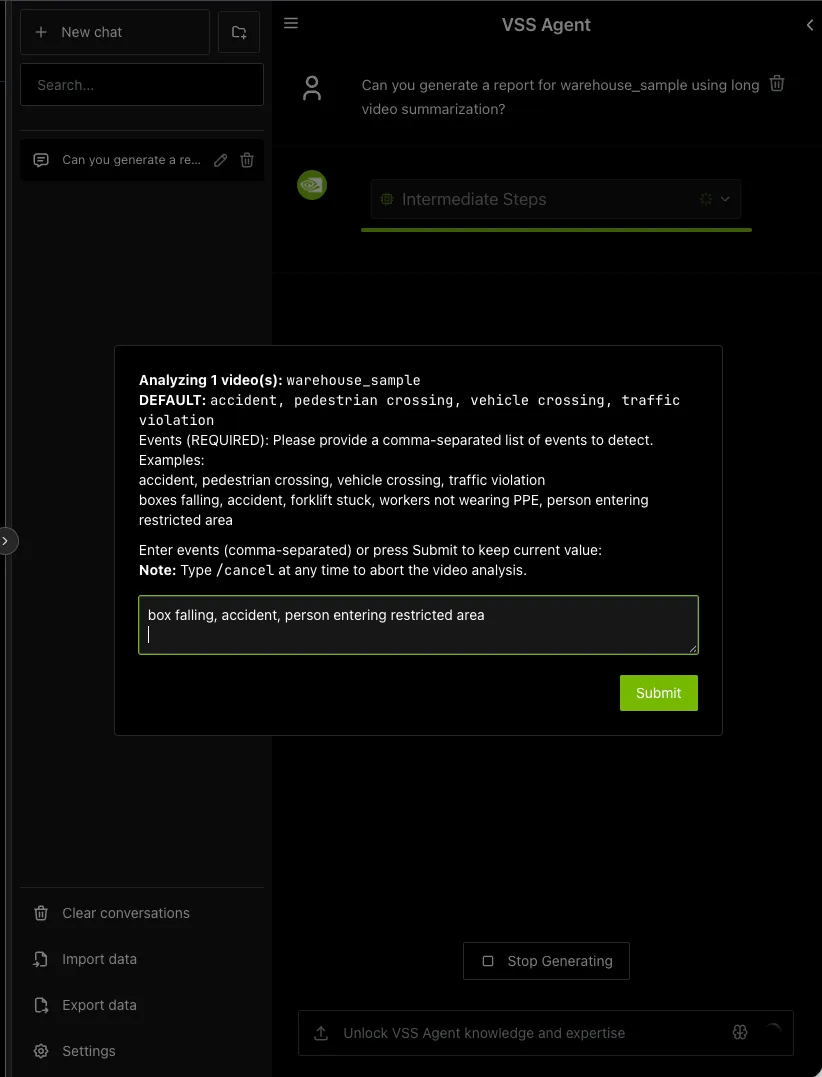 Pop-up for events input