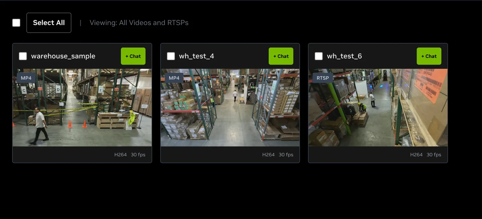 VSS Reference User Interface - Video Management Tab - Streams Grid