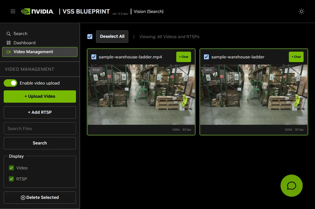 VSS Reference User Interface - Video Management Tab - Stream Deletion