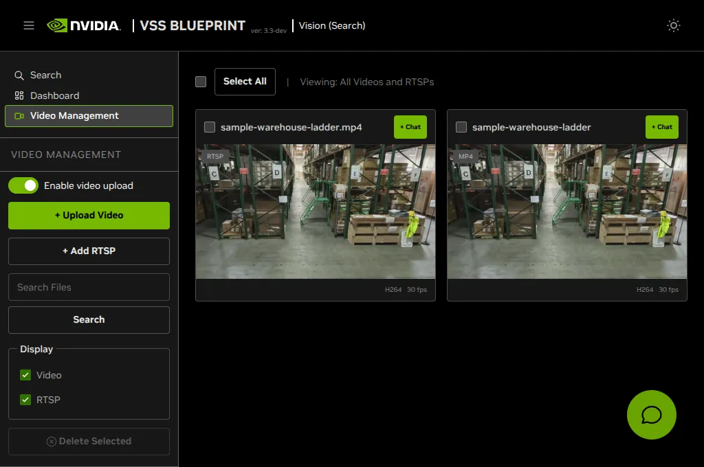 VSS Reference User Interface - Video Management Tab Overview