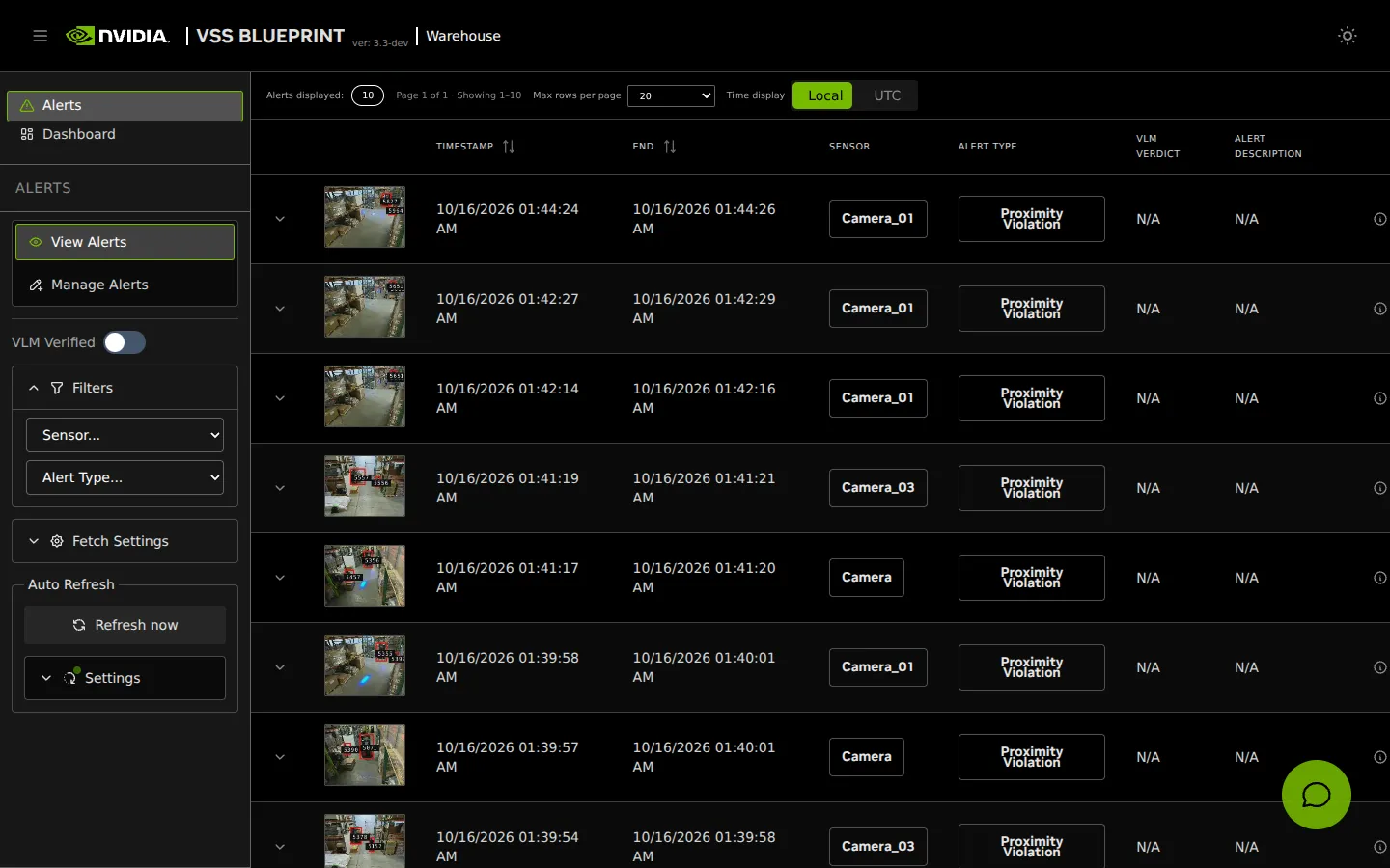 VSS Reference User Interface - Alerts Tab Overview