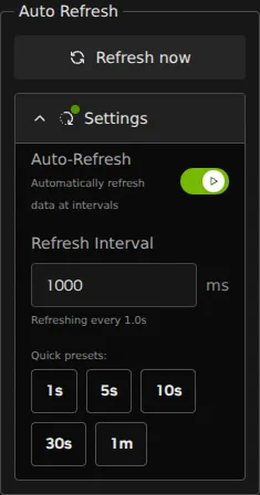 VSS Reference User Interface - Alerts Tab - Refresh Controls